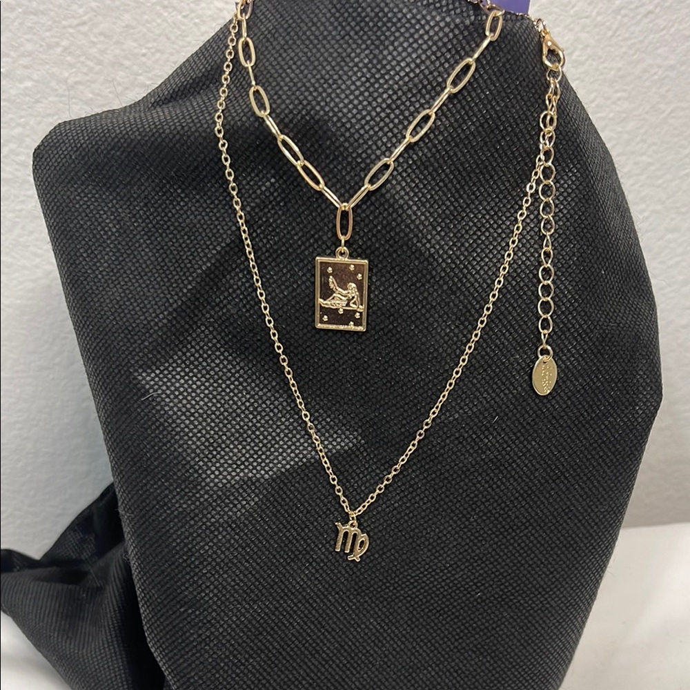 Claire's Virgo Gold Layered Necklace Set with Square Pendant